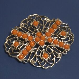 Vintage Signed SARAH COVENTRY Royal Heritage Faux Coral Filigree Brooch